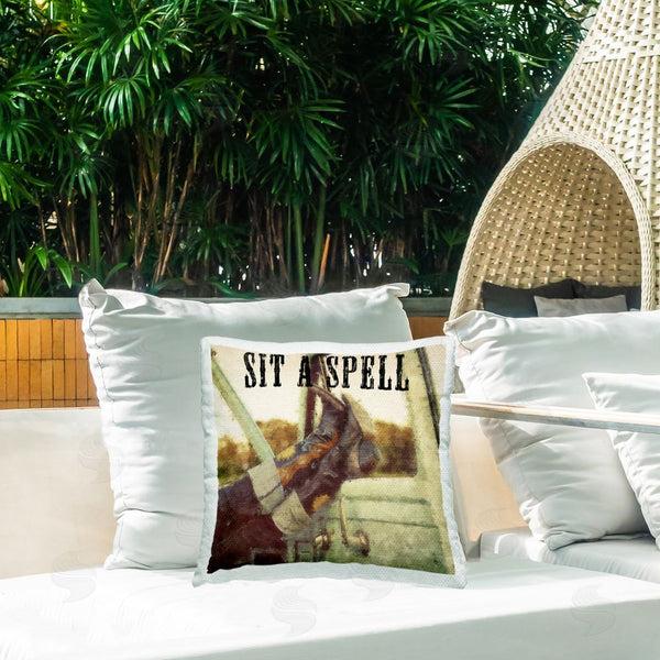 Stupell Industries Sasha | Sit A Spell Cowboy Printed Throw Pillow