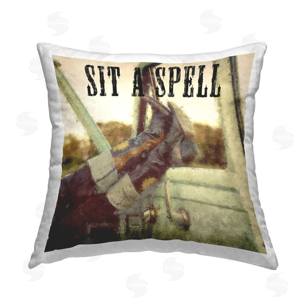 stupell industries Sasha | Sit A Spell Cowboy Printed Throw Pillow