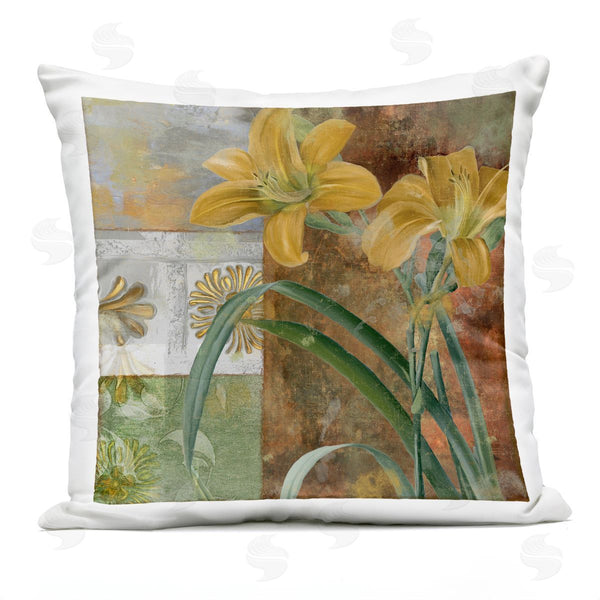 Stupell Industries Sasha | Yellow Lilies On Vintage Tile Printed Throw Pillow