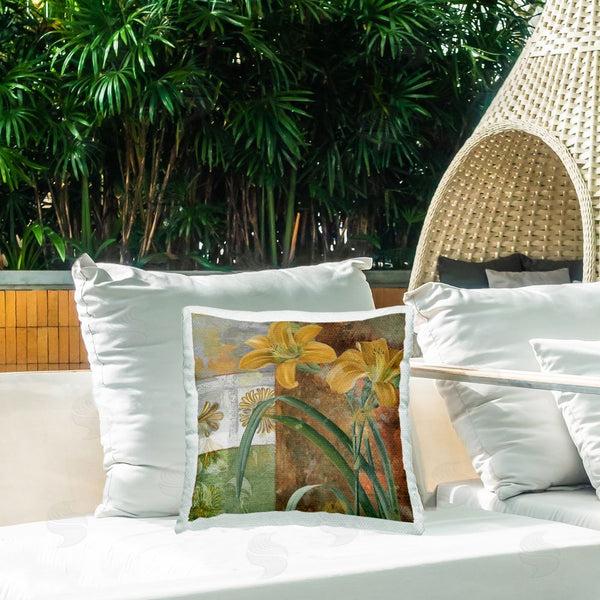 Stupell Industries Sasha | Yellow Lilies On Vintage Tile Printed Throw Pillow