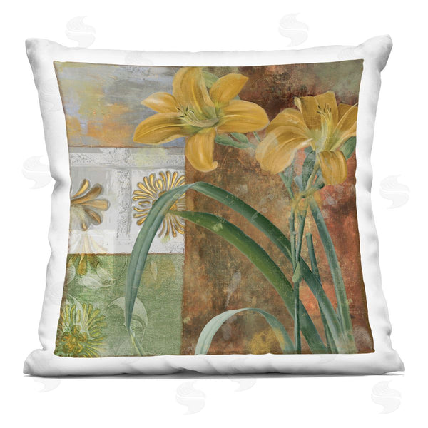stupell industries Sasha | Yellow Lilies on Vintage Tile Printed Throw Pillow