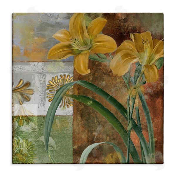 stupell industries Sasha | Yellow Lilies on Vintage Tile