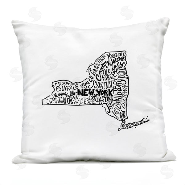 Stupell Industries Saturday Evening Post | New York State Shape Cities Typography Printed Throw Pillow