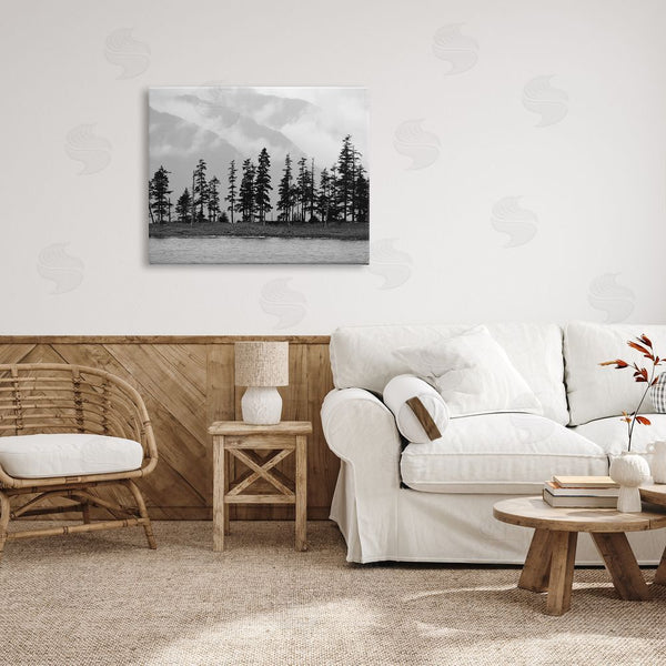 Stupell Industries Savanah Plank | Empty Pine Tree Forest Coast Line Misty Mountains Wall Art