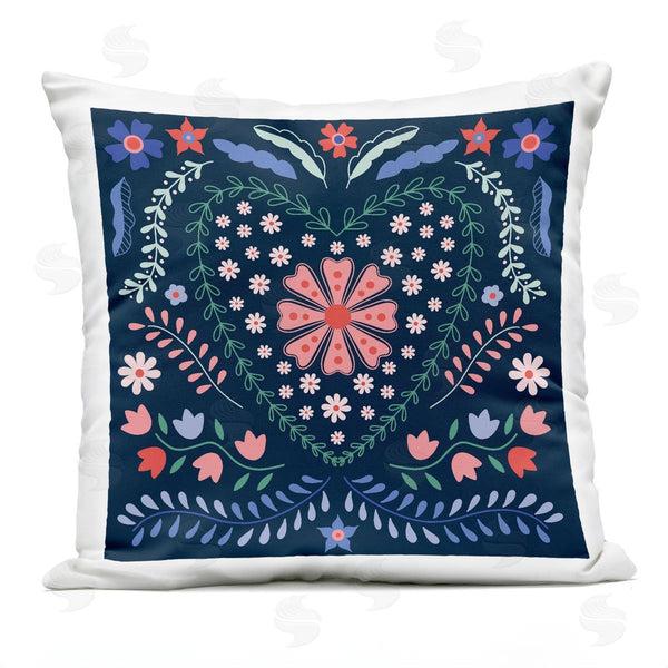 Stupell Industries Sazerelli Designs | Folk Flowers In Heart Pattern Printed Throw Pillow
