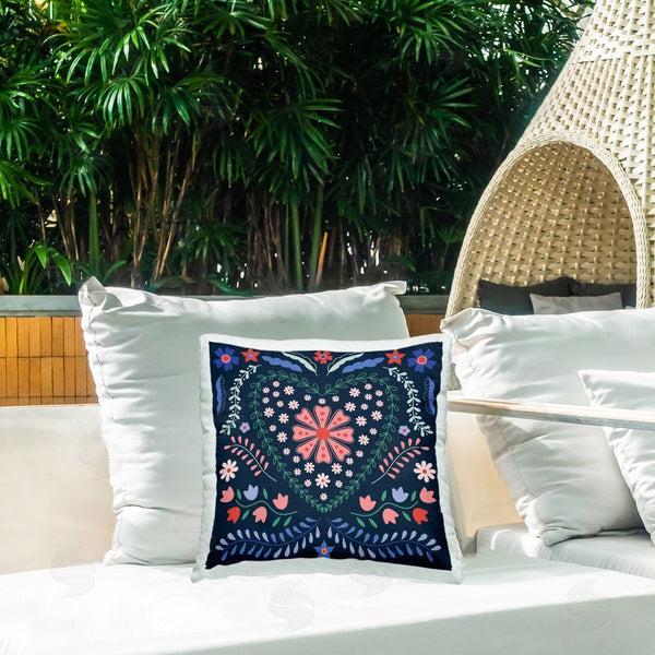 Stupell Industries Sazerelli Designs | Folk Flowers In Heart Pattern Printed Throw Pillow