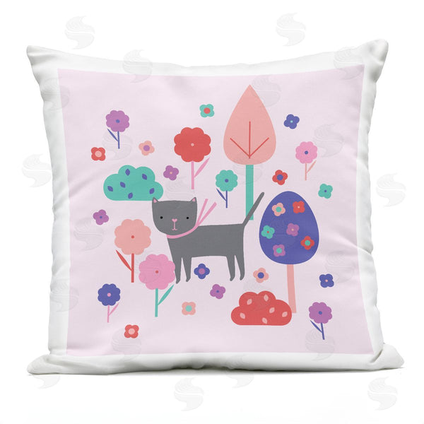 Stupell Industries Sazerelli Designs | Pastel Whimsical Cat & Trees Printed Throw Pillow