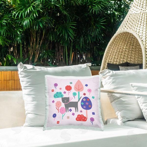 Stupell Industries Sazerelli Designs | Pastel Whimsical Cat & Trees Printed Throw Pillow