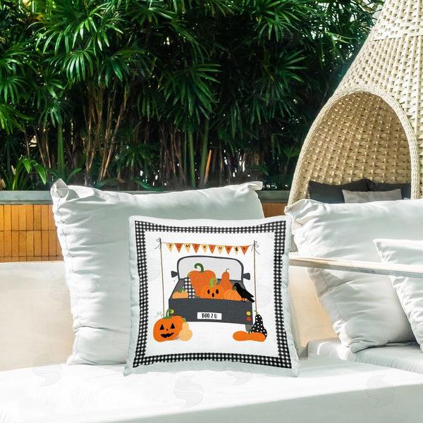 Stupell Industries Sazerelli Designs | Pumpkin Truck With Gingham Border Printed Throw Pillow