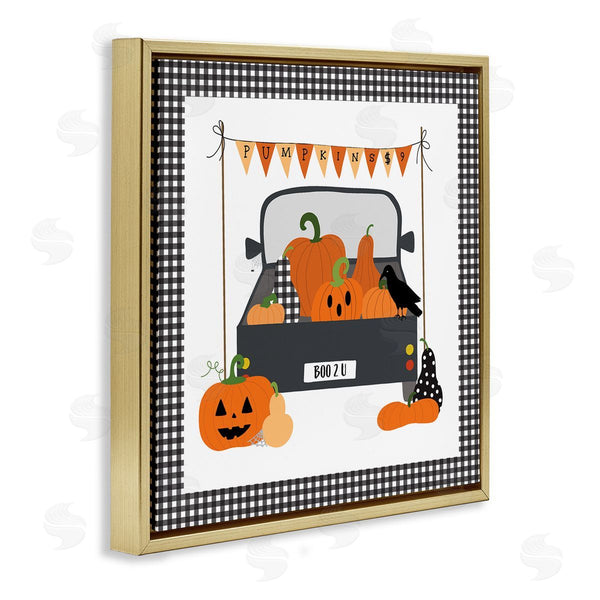 Stupell Industries Sazerelli Designs | Pumpkin Truck With Gingham Border Wall Art