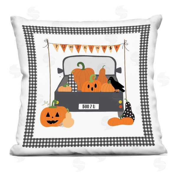 stupell industries Sazerelli Designs | Pumpkin Truck with Gingham Border Printed Throw Pillow