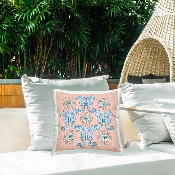 Stupell Industries Sazerelli Designs | Symmetrical Coral Seahorse Pattern Printed Throw Pillow