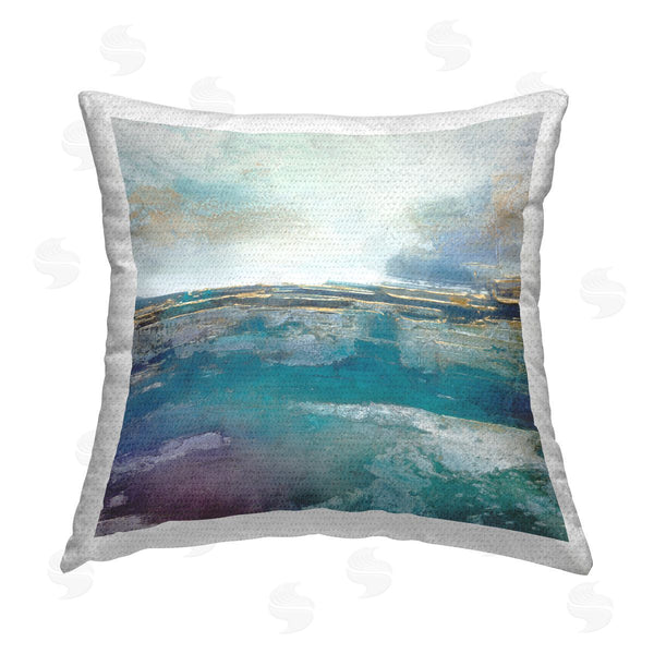 Stupell Industries Scott Brems | Abstract Teal Landscape Horizon Printed Throw Pillow