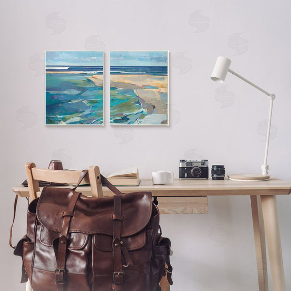 Stupell Industries Scott Brems | Pastel Blue Seascape With Rocky Coast Painting Wall Art
