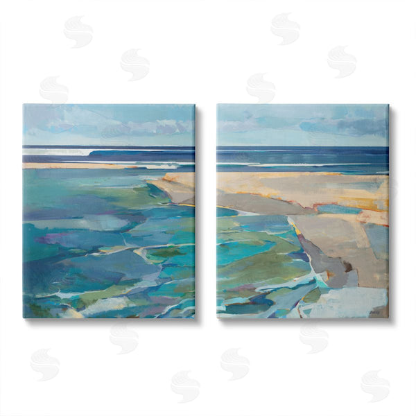 stupell industries Scott Brems | Pastel Blue Seascape with Rocky Coast Painting Wall Art