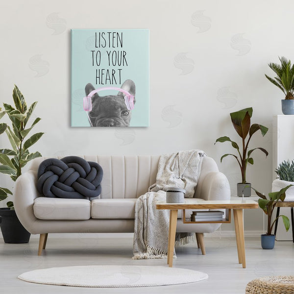 Stupell Industries SD Graphics Studio | Listen To Your Heart Phrase Headphones French Bulldog Wall Art