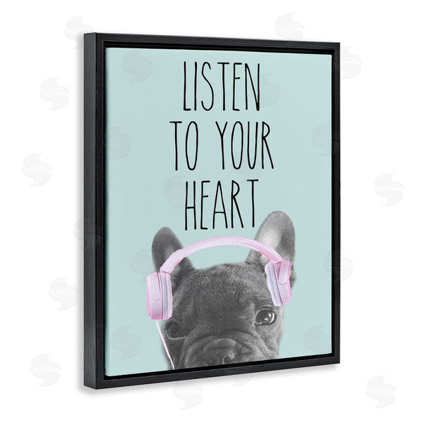 Stupell Industries SD Graphics Studio | Listen To Your Heart Phrase Headphones French Bulldog Wall Art