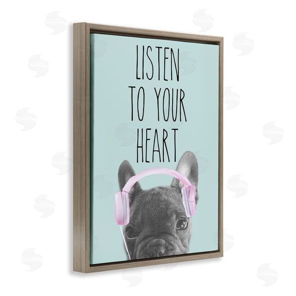 Stupell Industries SD Graphics Studio | Listen To Your Heart Phrase Headphones French Bulldog Wall Art