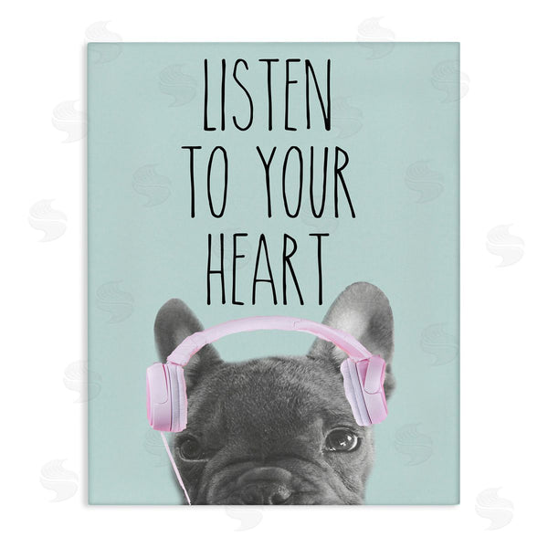 stupell industries SD Graphics Studio | Listen To Your Heart Phrase Headphones French Bulldog Wall Art