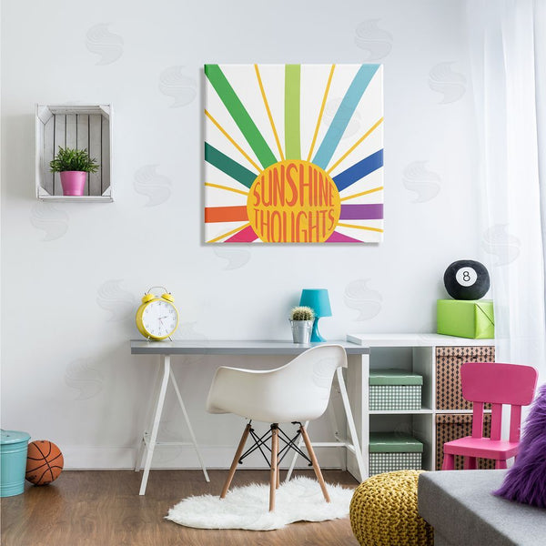 Stupell Industries SD Graphics Studio | Sunshine Thoughts Phrase Rainbow Sunrise Striped Rays Wall Art
