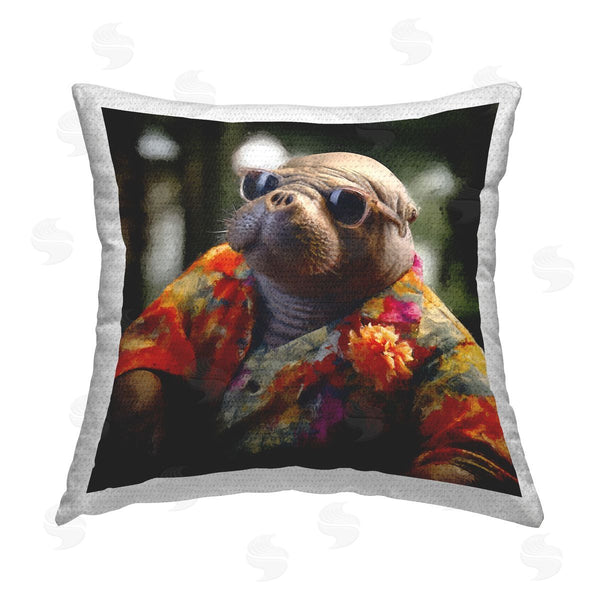 Stupell Industries Sean Parnell | Manatee With Aloha Shirt Printed Throw Pillow