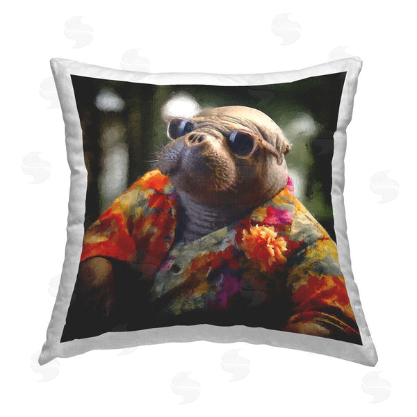 stupell industries Sean Parnell | Manatee with Aloha Shirt Printed Throw Pillow