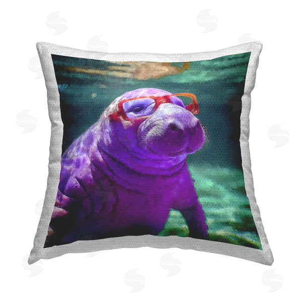 Stupell Industries Sean Parnell | Manatee With Glasses Printed Throw Pillow