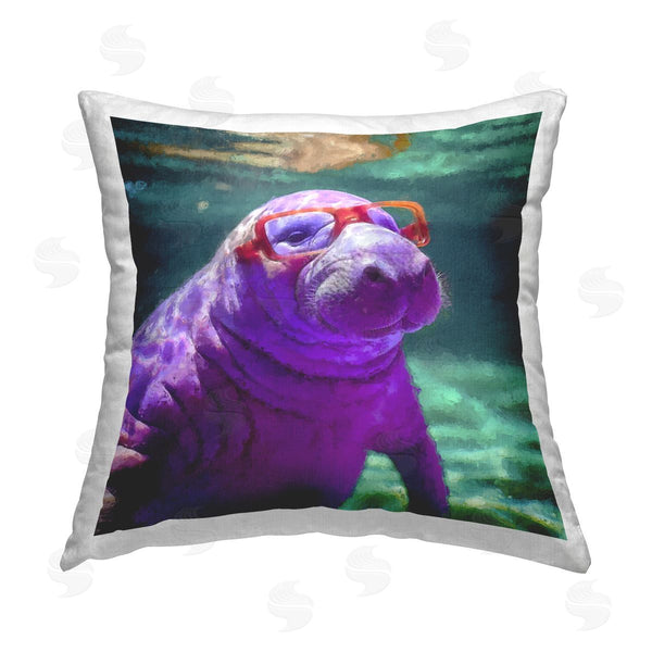 stupell industries Sean Parnell | Manatee with Glasses Printed Throw Pillow