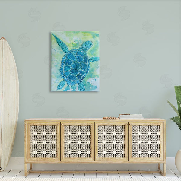 Stupell Industries Sebastian Grafmann | Blue Sea Turtle Aquatic Bubbles Wall Art