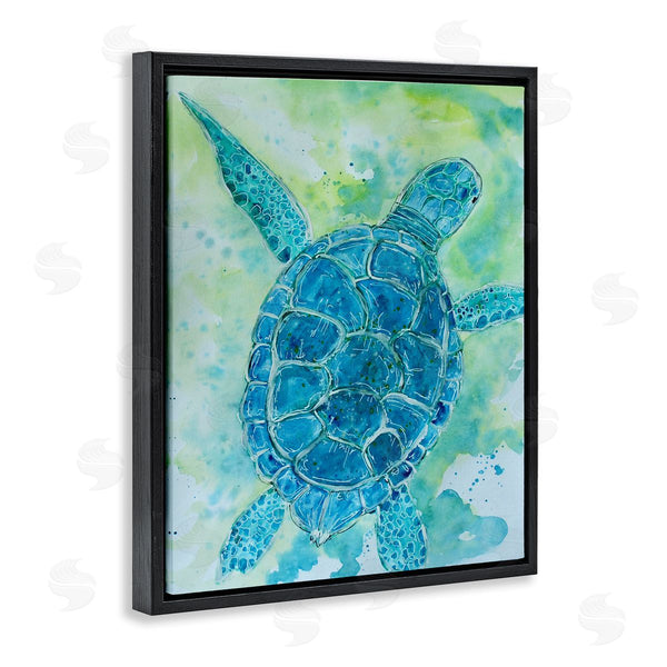 Stupell Industries Sebastian Grafmann | Blue Sea Turtle Aquatic Bubbles Wall Art