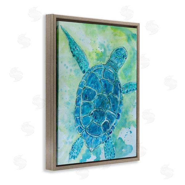 Stupell Industries Sebastian Grafmann | Blue Sea Turtle Aquatic Bubbles Wall Art