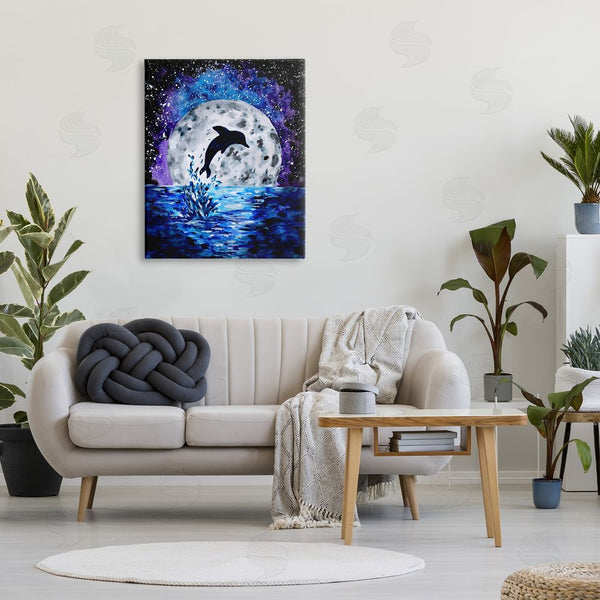 Stupell Industries Sebastian Grafmann | Dolphin Full Moon Splash Wall Art