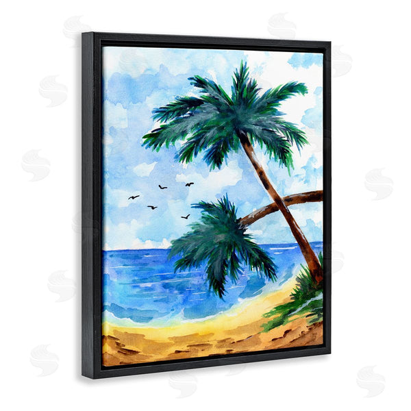 Stupell Industries Sebastian Grafmann | Tropical Beach Palms Birds Flying Wall Art
