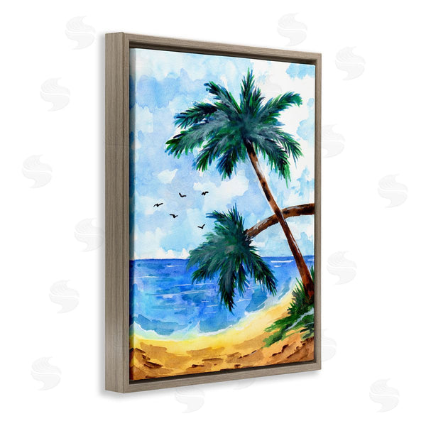 Stupell Industries Sebastian Grafmann | Tropical Beach Palms Birds Flying Wall Art