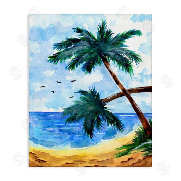 stupell industries Sebastian Grafmann | Tropical Beach Palms Birds Flying Wall Art