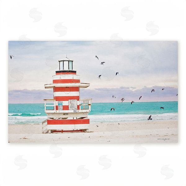 stupell industries Seven Trees Design | Birds Surrounding Beach Hut Non-Woven Door Mat