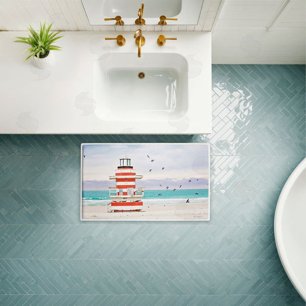 Stupell Industries Seven Trees Design | Birds Surrounding Beach Hut Plush Bath Mat