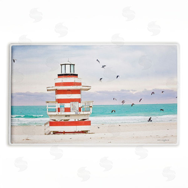 stupell industries Seven Trees Design | Birds Surrounding Beach Hut Plush Bath Mat