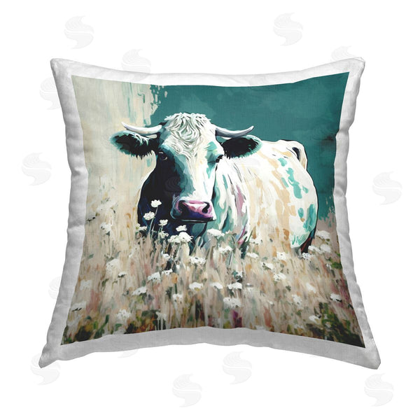 stupell industries Seven Trees Design | Modern Cow in Meadow Printed Throw Pillow