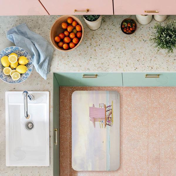 Stupell Industries Seven Trees Design | Pink Serene Beach Hut Anti-Fatigue Mat