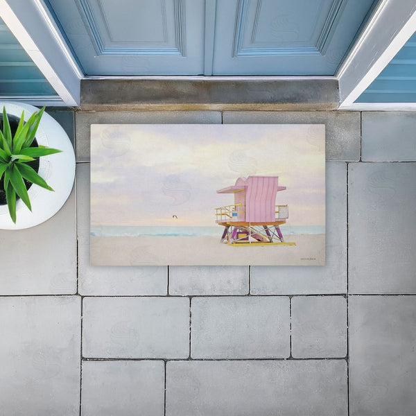 Stupell Industries Seven Trees Design | Pink Serene Beach Hut Non-Woven Door Mat