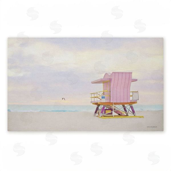 stupell industries Seven Trees Design | Pink Serene Beach Hut Non-Woven Door Mat