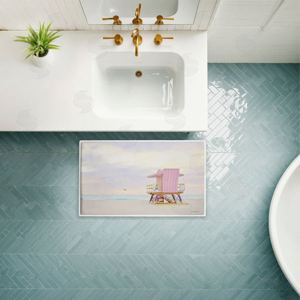 Stupell Industries Seven Trees Design | Pink Serene Beach Hut Plush Bath Mat