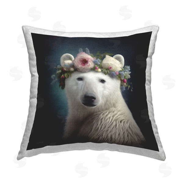 Stupell Industries Seven Trees Design | Polar Bear In Flower Crown Printed Throw Pillow