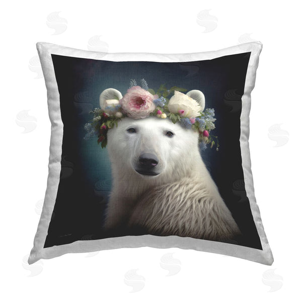 stupell industries Seven Trees Design | Polar Bear in Flower Crown Printed Throw Pillow