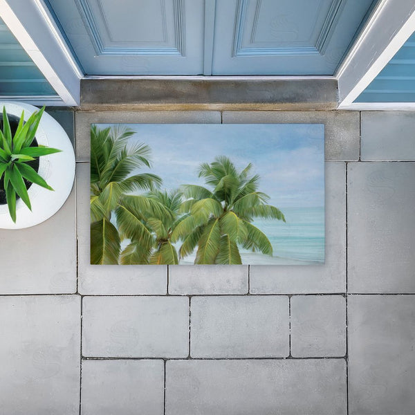 Stupell Industries Seven Trees Design | Tropical Palms Overlooking Ocean Non-Woven Door Mat