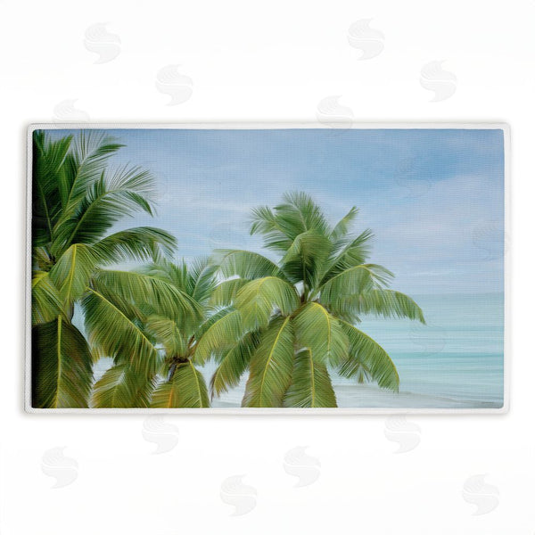 stupell industries Seven Trees Design | Tropical Palms Overlooking Ocean Plush Bath Mat