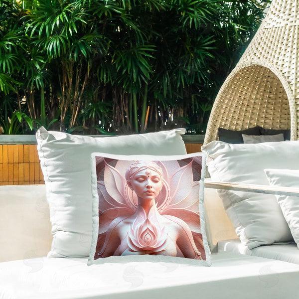 Stupell Industries Shambhala Light Visionary Art | Spiritual Lotus Woman Statue Printed Throw Pillow
