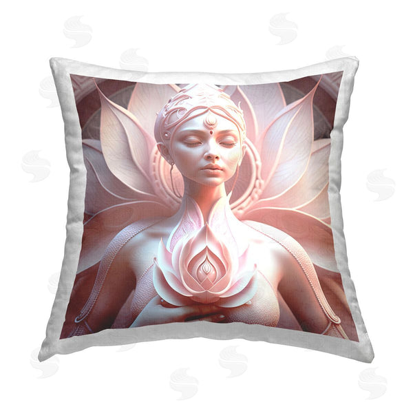 stupell industries Shambhala Light Visionary Art | Spiritual Lotus Woman Statue Printed Throw Pillow