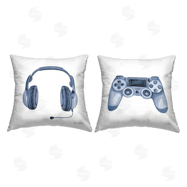 Stupell Industries Sharon Kuplack | Blue Gaming Accessories Printed Throw Pillow Set